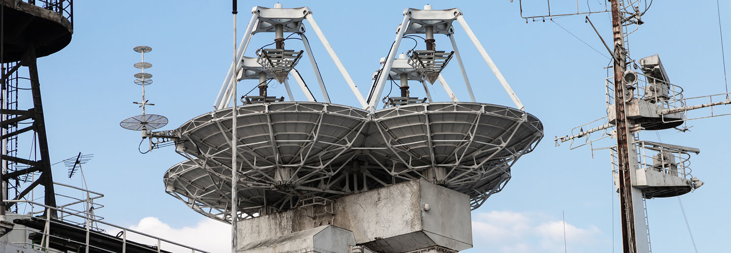 Satellite antennae on a naval ship