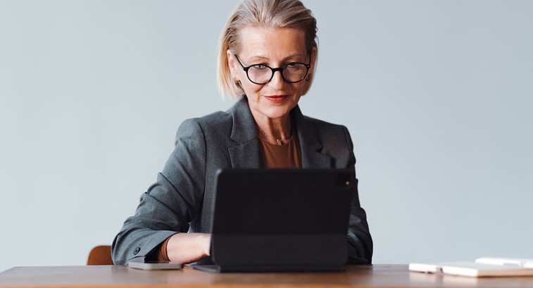 Person using computer in office